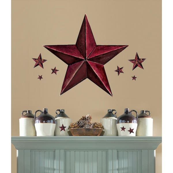 Unbranded 18 in. x 40 in. Barn Star 18-Piece Peel and Stick Giant Wal Decal - Burgundy