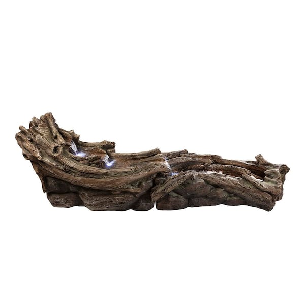 26 in. Tall Indoor/Outdoor Wood River Log Fountain with LED Lights