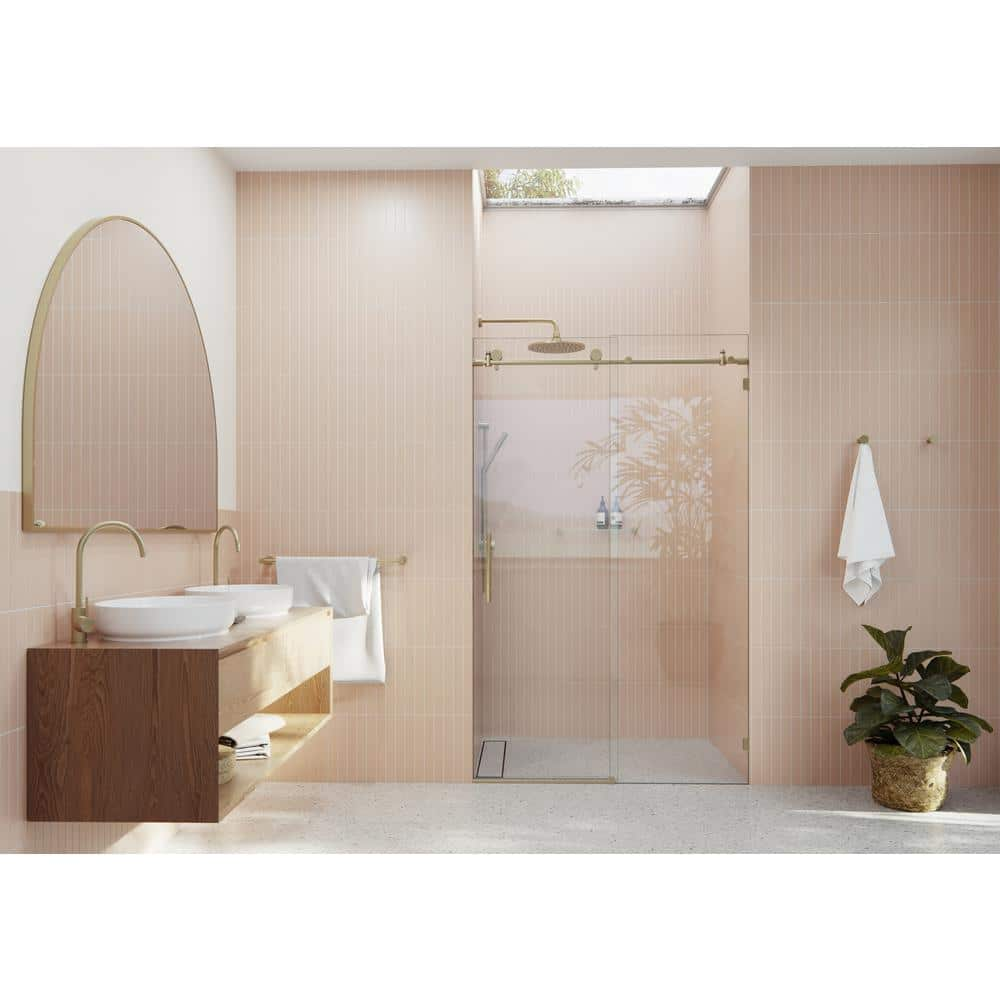 Glass Warehouse 48 in. x 78 in. Frameless Sliding Shower Door in Satin  Brass GW-SLD-48-SB - The Home Depot