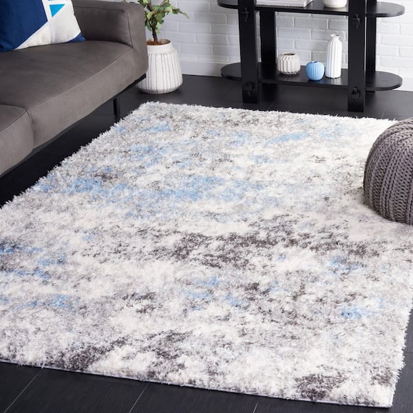 Lindsay Shag 9 ft. x 12 ft. Gray/Blue Ivory Patchy Abstract Area Rug