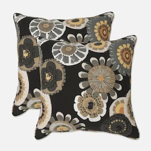 Floral Black Square Outdoor Square Throw Pillow 2-Pack