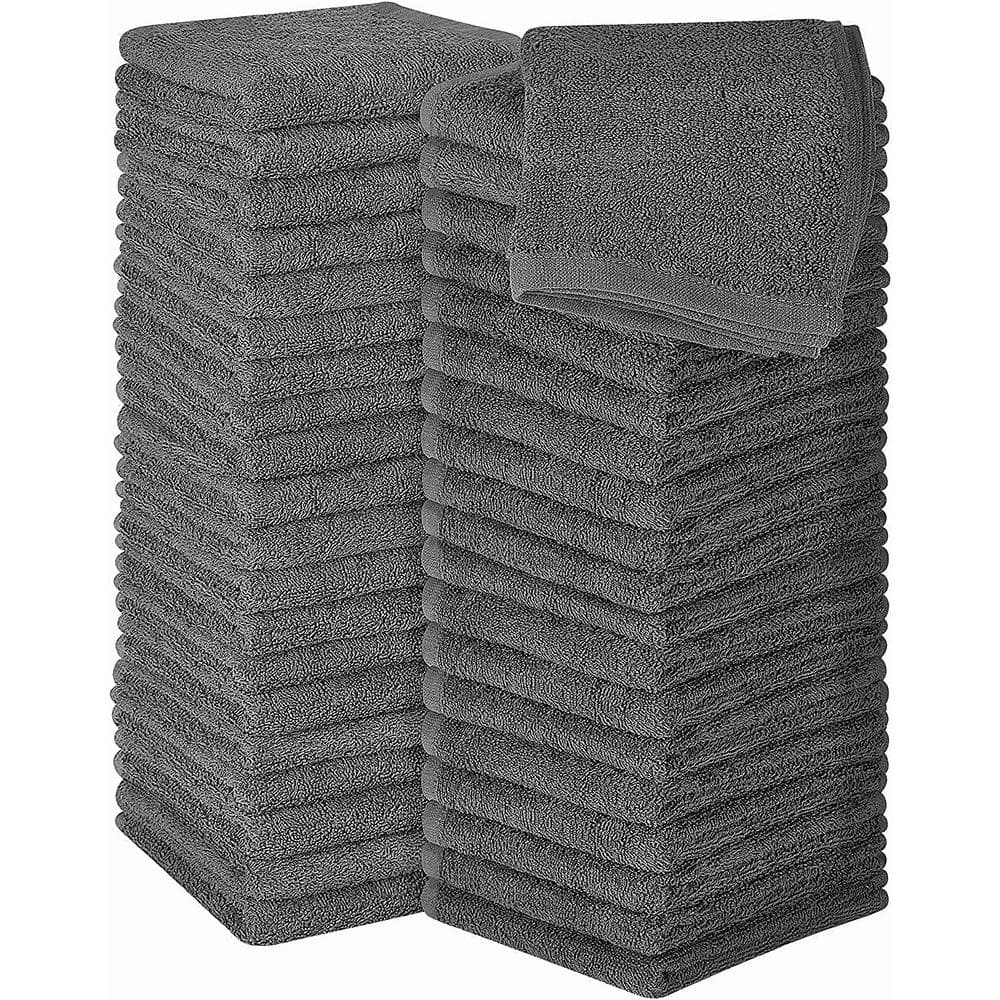 12 in. x 12 in. Checkered Grey Flannel Cotton Microfiber Wash Cloths (24-Pack)