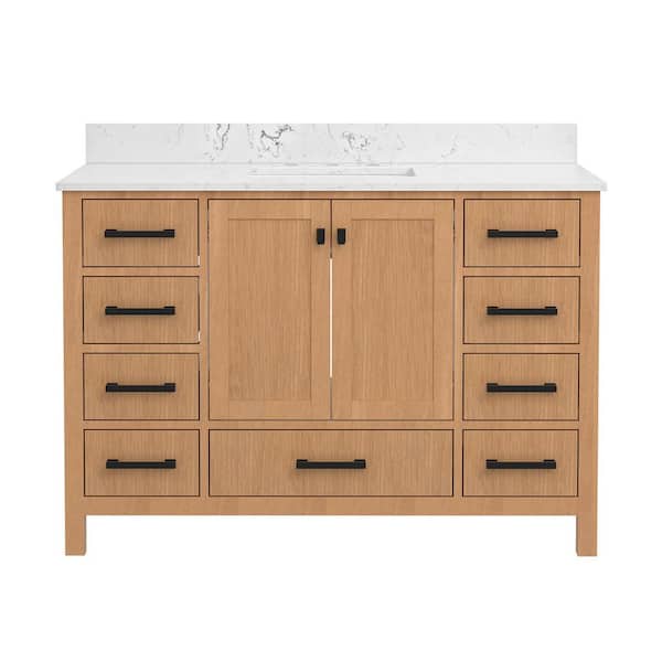StarrySky 48 in. Undermount Single Sink Freestanding Bath Vanity in Natural Wood with White Engineered Stone Top