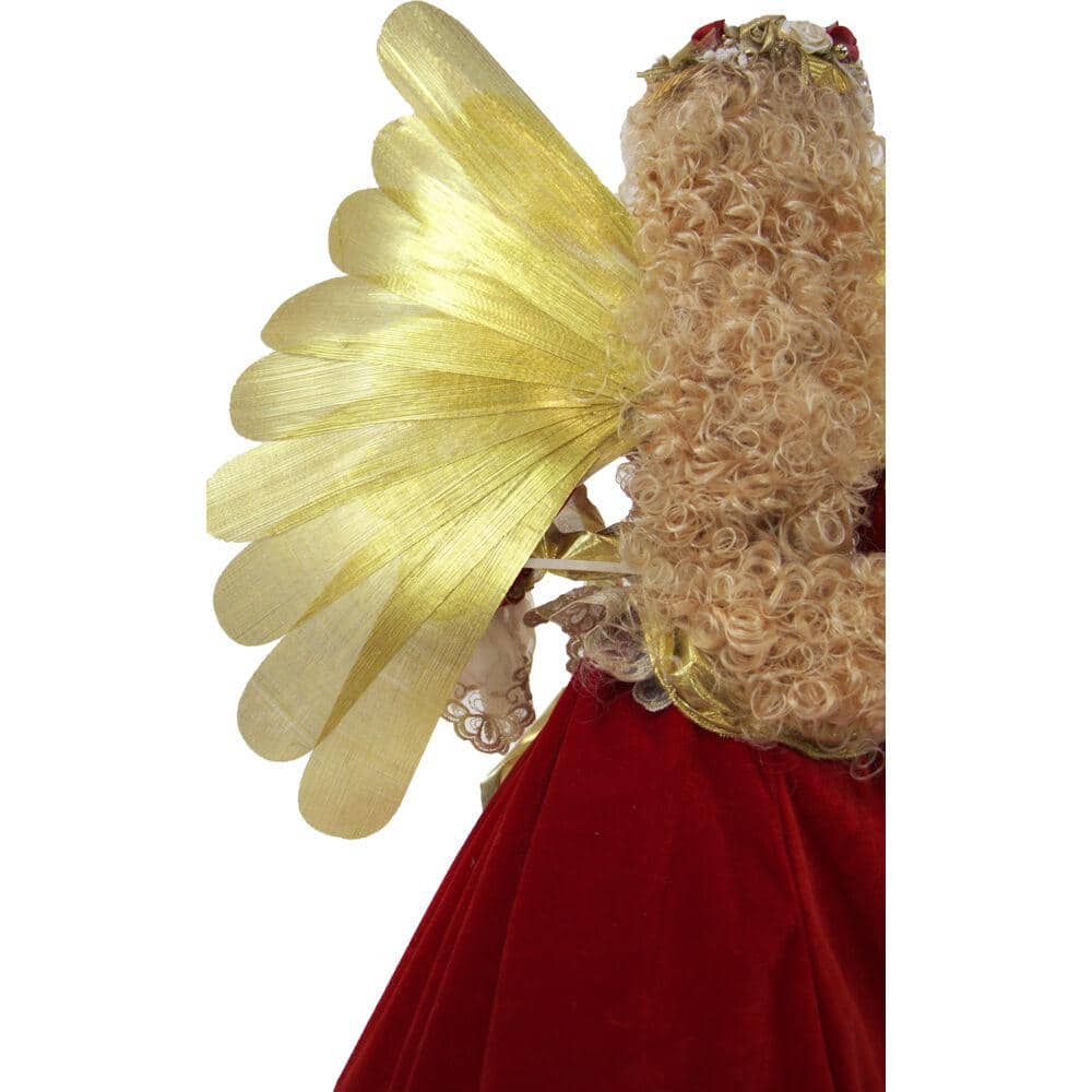 32-Inch Golden Winged Porcelain Christmas Angel Figurine with LED Lights and Music