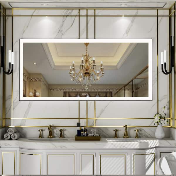 60 in. W x 28 in. H Rectangular Aluminum Framed LED Light with 3-Color and Anti-Fog Wall Mount Bathroom Vanity Mirror