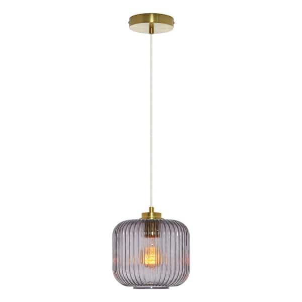 River of Goods Hadley 8 in. 1-Light Gold Pendant with Purple Glass Shade
