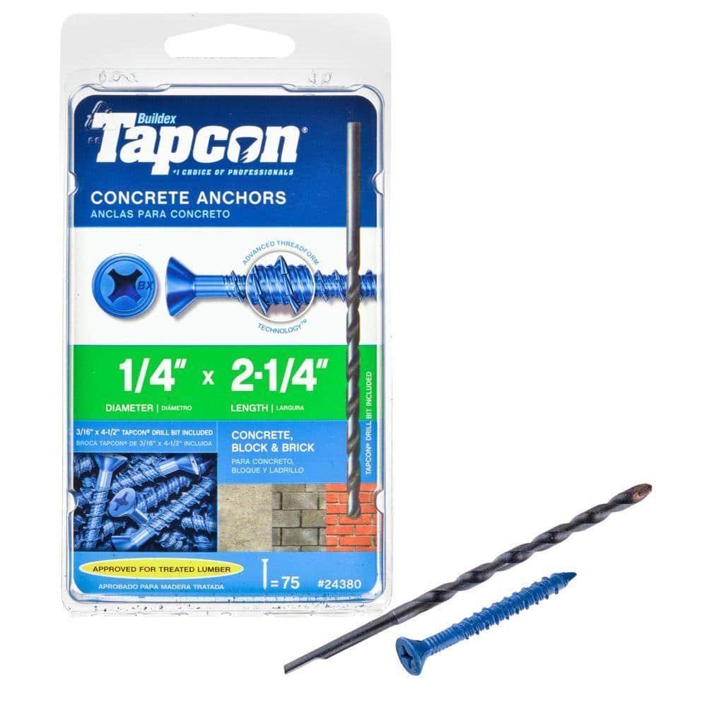 Tapcon 1/4 in. x 2-1/4 in. Phillips-Flat-Head Concrete Anchors (75-Pack)  24380 - The Home Depot