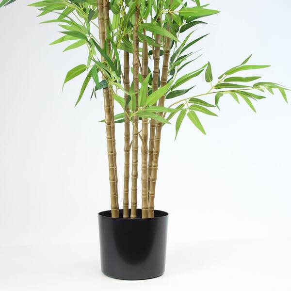 Artificial Bamboo Plant in Concrete Pot Realistic Potted Green Faux Houseplant 