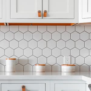 Porcetile White 10.08 in. x 11.64 in. Hexagon Matte Porcelain Mosaic Wall and Floor Tile (9.02 sq. ft./Case)