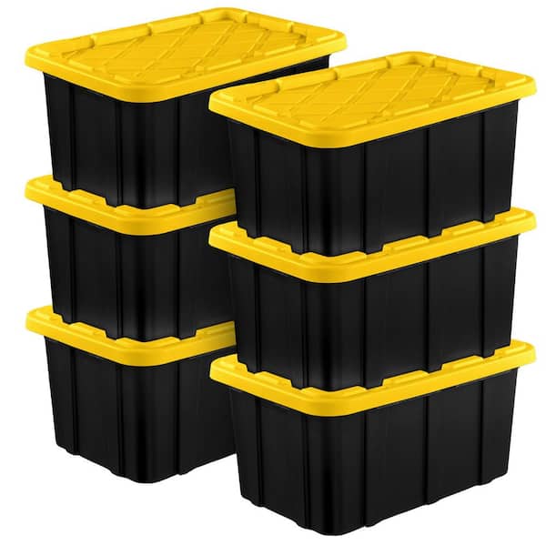 17 Gal. Industrial Storage Tote Lidded Containers, with Stackable Yellow Lily Black 6 Pack