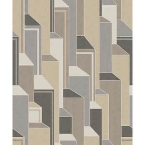 Latte and Graphite Deco Geometric Paper Non-Woven Unpasted Wallpaper Roll (covers 56 sq. ft.)