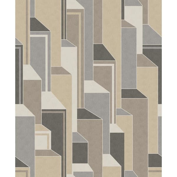 Seabrook Designs Latte and Graphite Deco Geometric Paper Non-Woven Unpasted Wallpaper Roll (covers 56 sq. ft.)