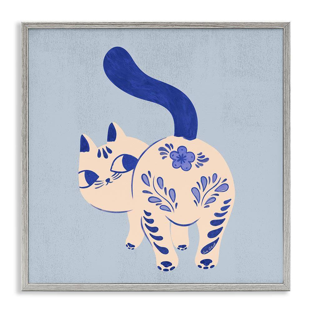 Purrcelin Patterned Cat by Carrie Cantwell Gray Framed Animal Giclee Art Print 24 in. x 24 in. price history on PriceWatchPro