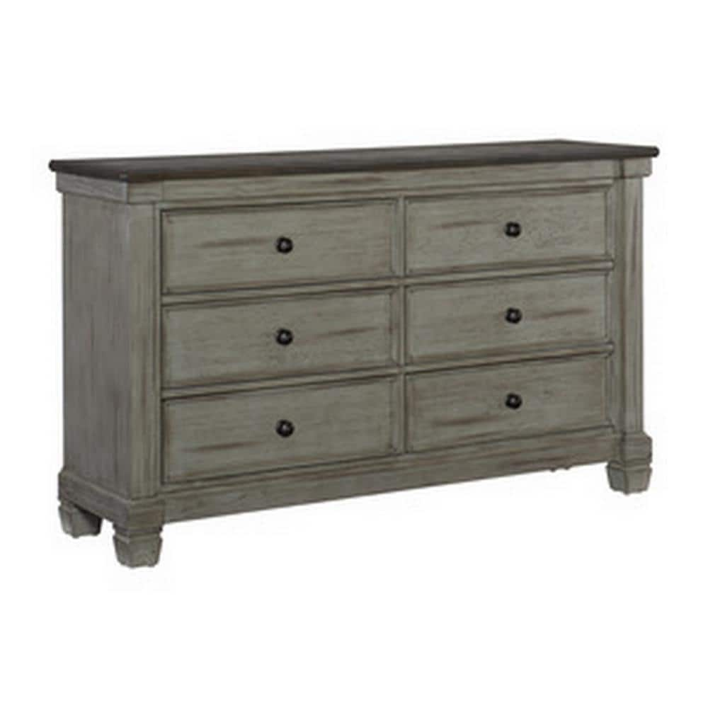 Benjara Brown, Gray and Black 6-Drawer 64 in. Wide Dresser Without ...