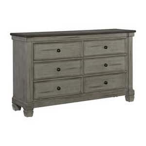 Brown, Gray and Black 6-Drawer 64 in. Wide Dresser Without Mirror