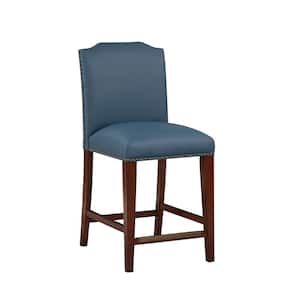 Bristol 39 in. H Blue Solid Back Wood Frame Counter Stool with Faux Leather Seat and Back