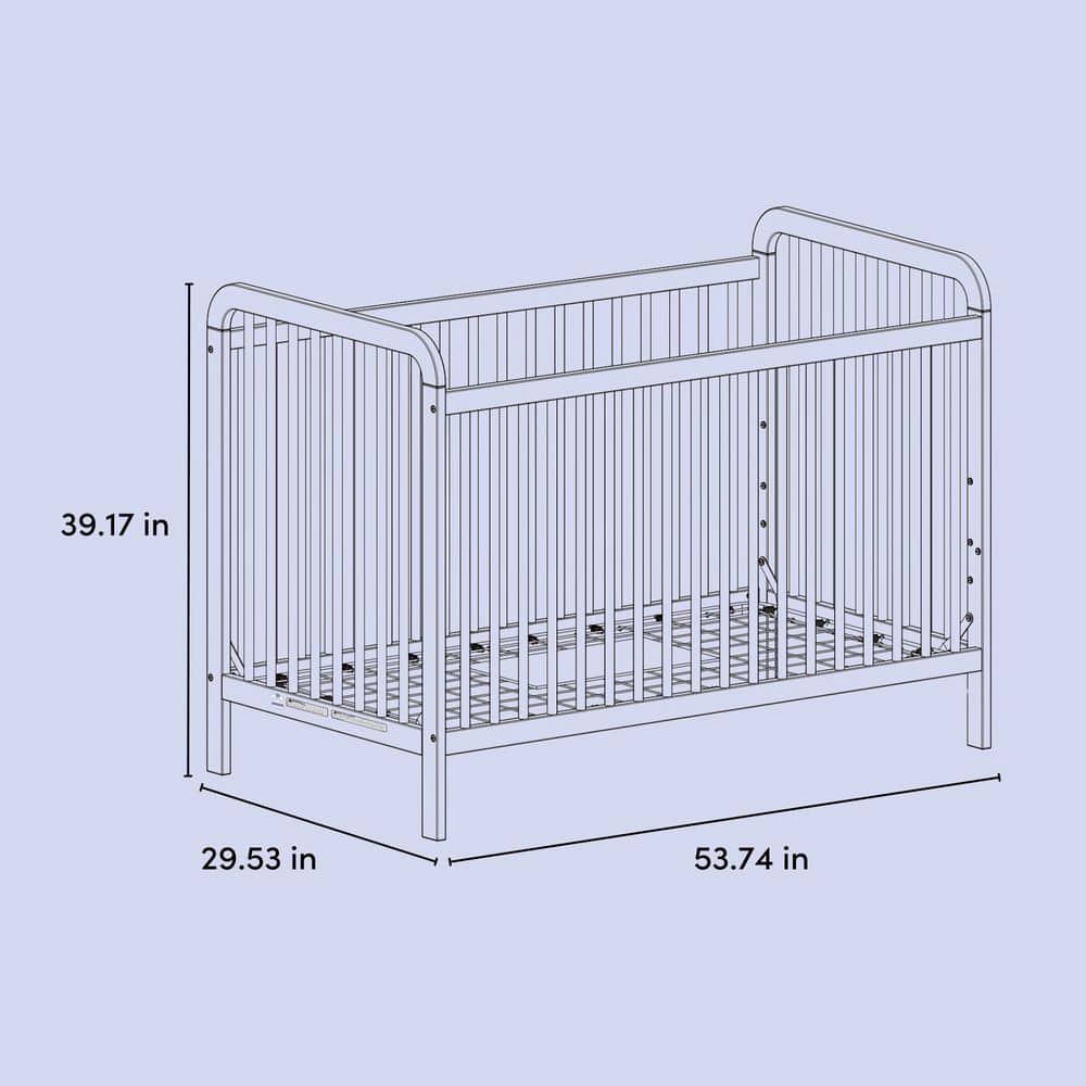 White Pine Wood 3-in-1 Convertible Crib with Adjustable Height