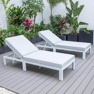 Chelsea Modern White Aluminum Outdoor Patio Chaise Lounge Chair with Light Grey Cushions Set of 2