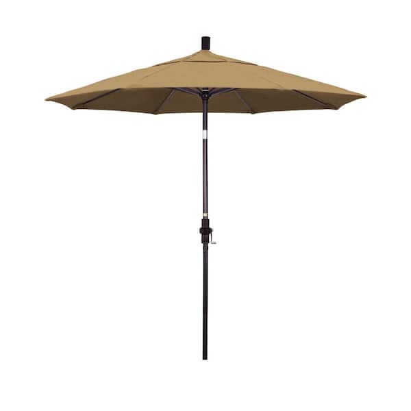 California Umbrella 7.5 ft. Bronze Aluminum Market Patio Umbrella Collar Tilt Crank Lift in Linen Sesame Sunbrella