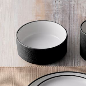 Colortex Stone Black 6 in., 20 fl. oz. Porcelain Cereal Bowls, (Set of 4)
