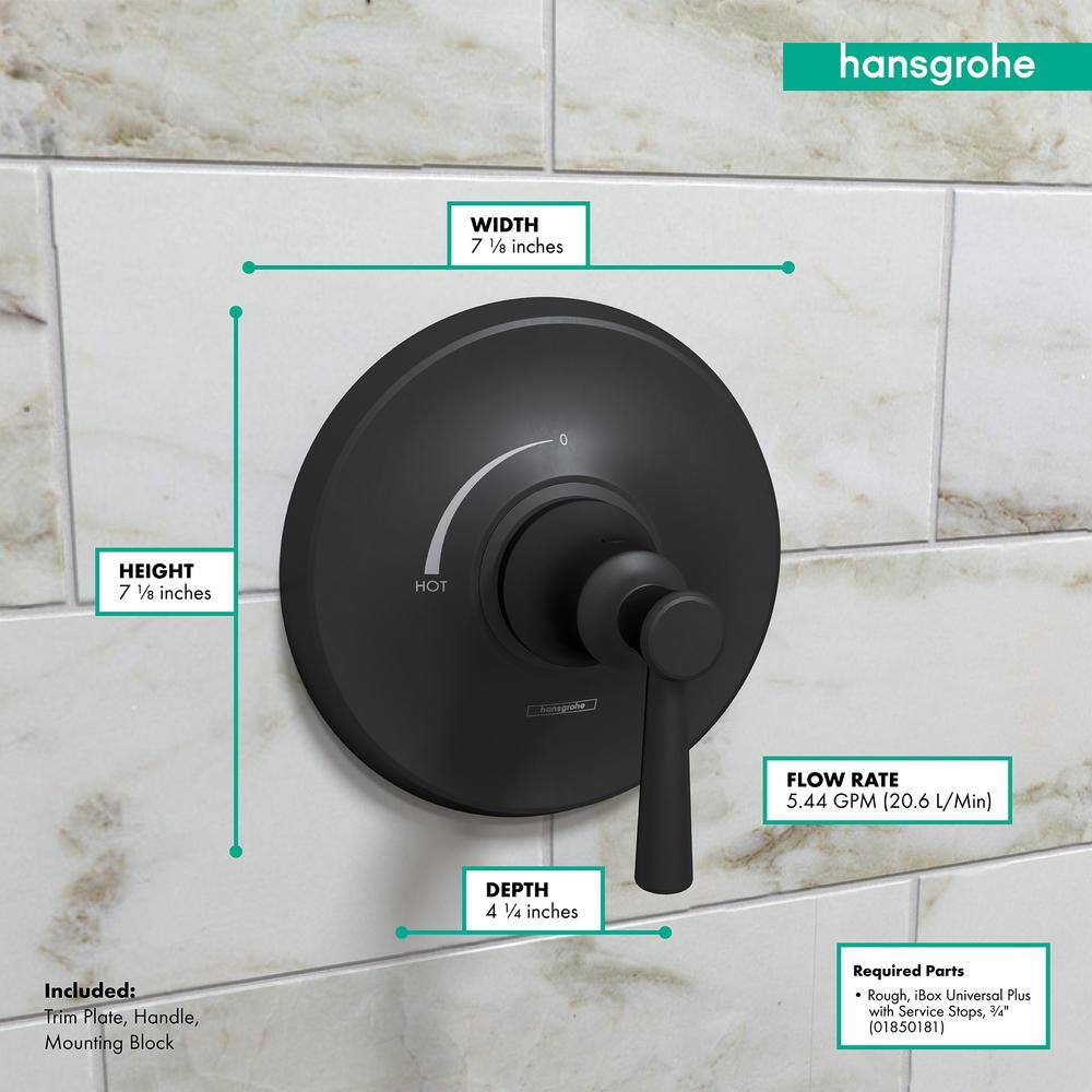 Joleena Matte Black Wall-Mounted Lever Shower Trim Kit