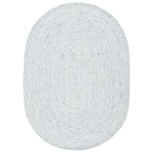 Braided Gray Ivory 4 ft. x 6 ft. Abstract Striped Oval Area Rug