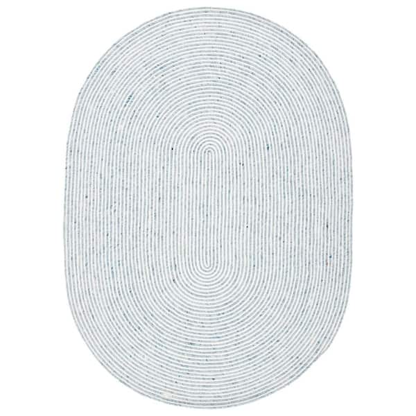 SAFAVIEH Braided Gray Ivory 4 ft. x 6 ft. Abstract Striped Oval Area Rug