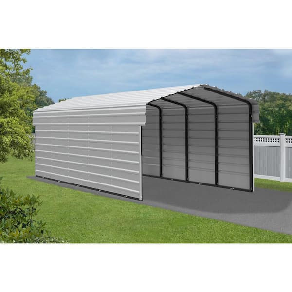 Arrow 10 ft. W x 24 ft. D x 7 ft. H Eggshell Galvanized Steel Carport with 2-Side Wall Kits