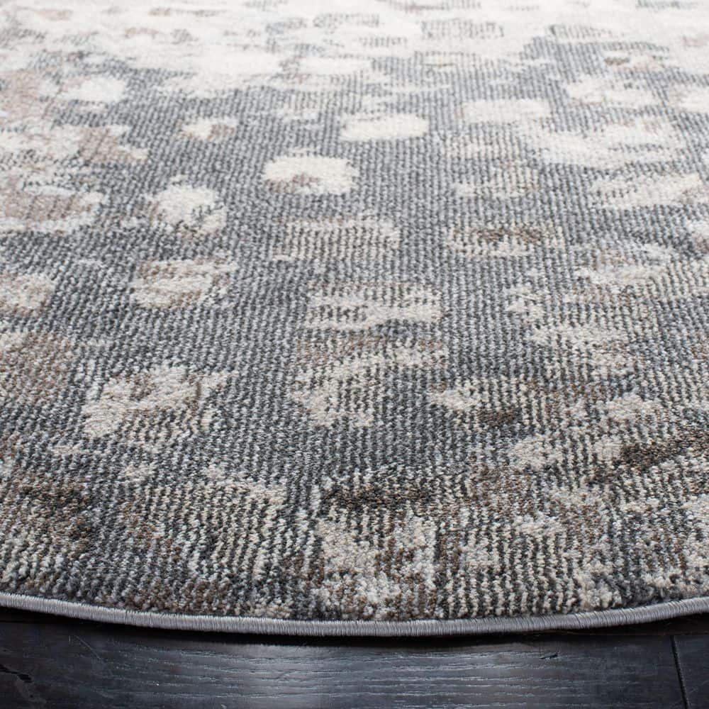 Madison 3' Round Grey and Beige Synthetic Abstract Rug