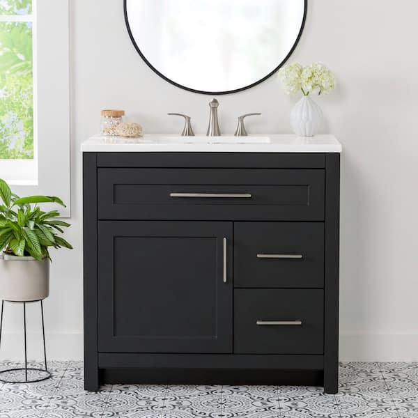 Home Decorators Collection Clady 37 in. W x 19 in. D x 35 in. H Bath Vanity in Matte Black with White Cultured Marble Vanity Top