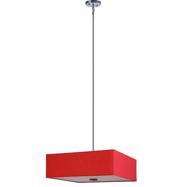 Illumine 3-Light Satin Steel Chandelier with Chili Pepper Red Fabric Shade