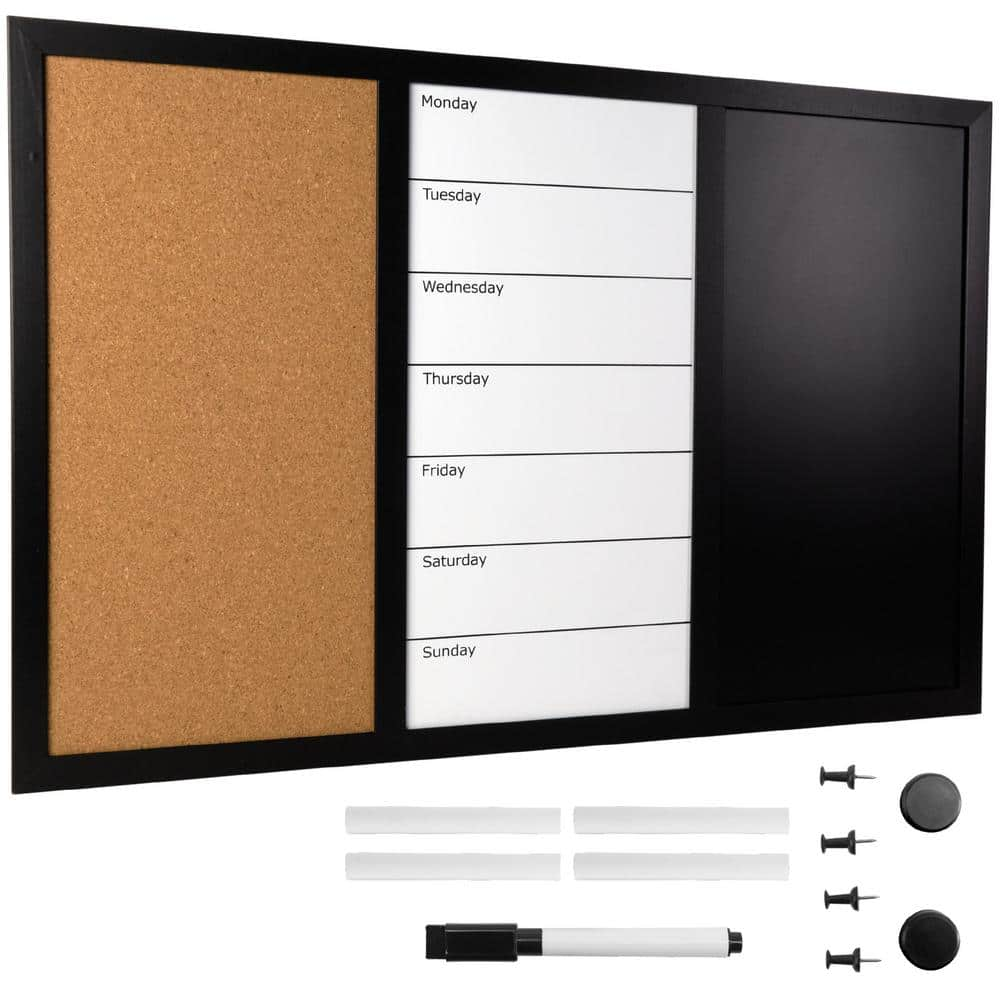 EXCELLO GLOBAL PRODUCTS Excello 23.5 in. x 15 in. Dry Erase Chalkboard Corkboard Combo, Black