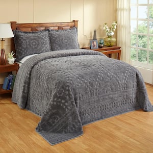 Rio 2-Piece 100% Cotton Tufted Gray Twin Floral Design Bedspread Coverlet Set