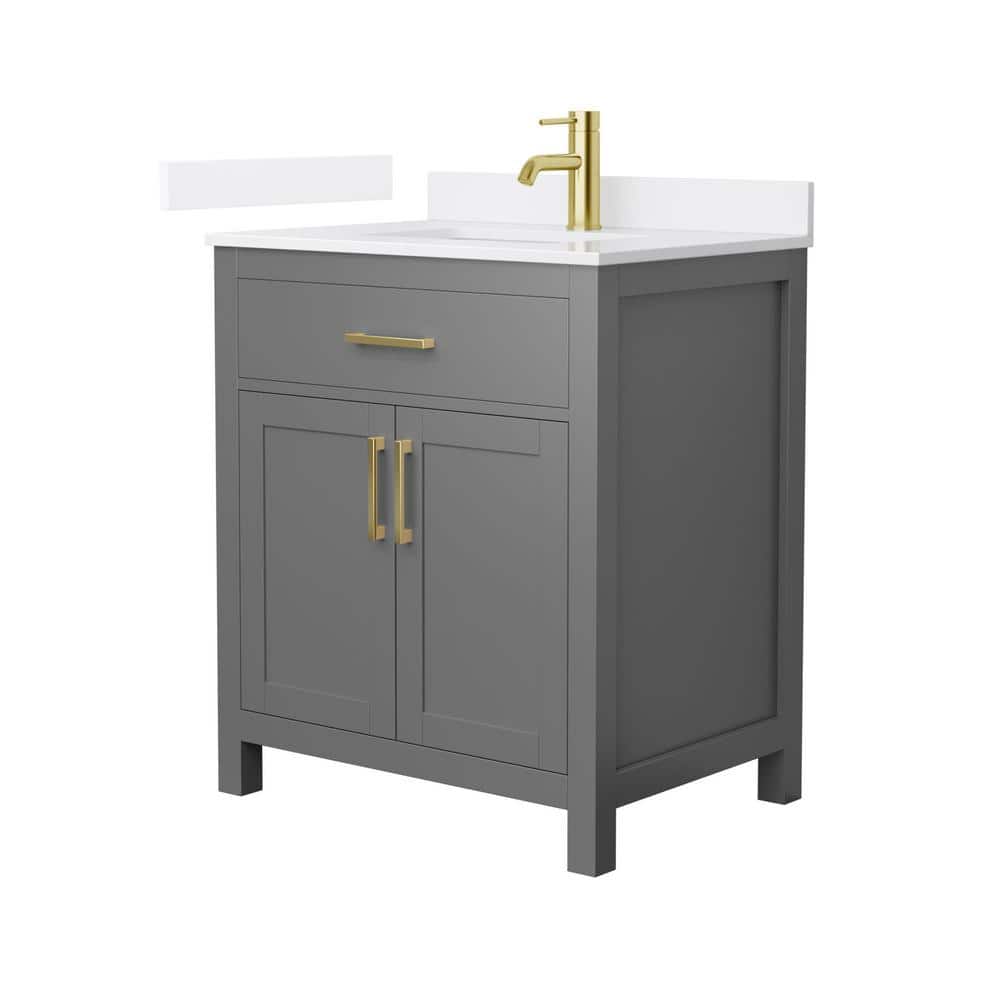 Beckett 30" Dark Gray Wood Vanity with White Quartz Top and Gold Trim