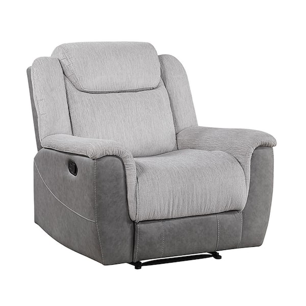 Center Hill Gray Chenille and Faux Leather Manual Recliner