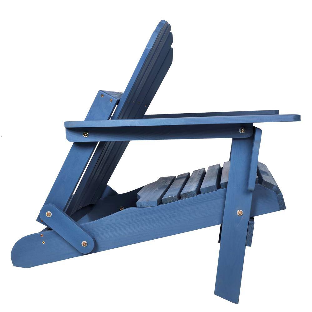 Blue Solid Wood Folding Adirondack Chair for Outdoor Use