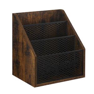 Rustic Brown 11.5 in. x 12.5 in. Wood Freestanding Magazine Rack