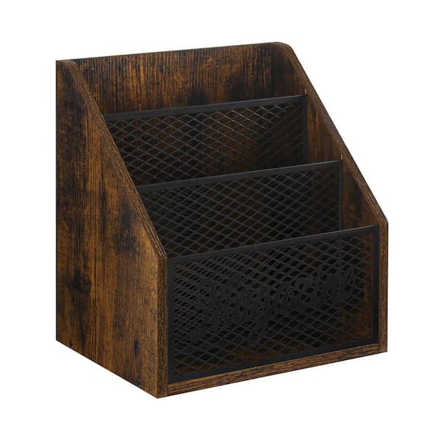 Brown Magazine Rack 11.5 W X 12.5 H Rustic Brown Wood Freestanding Magazine Rack PUSBUI658 ...