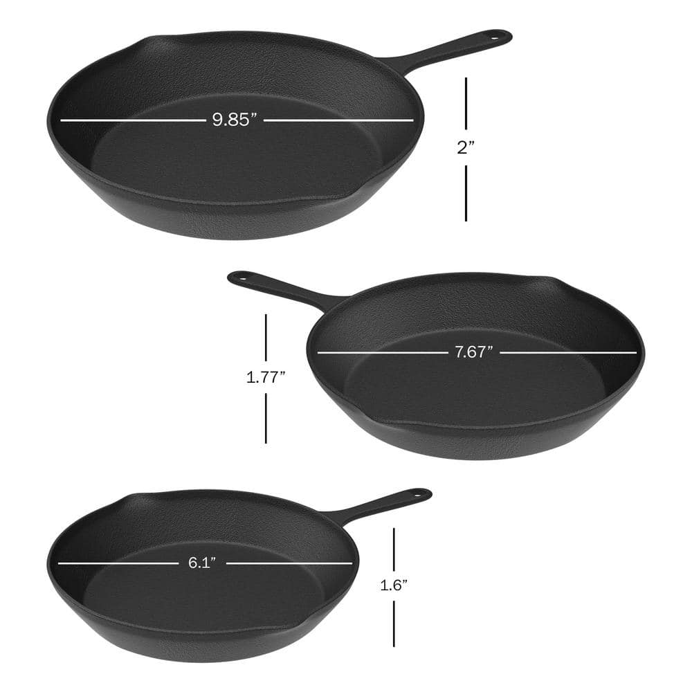 Pre-Seasoned Black Cast Iron Skillet Set, 3-Piece