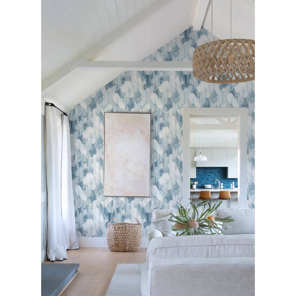 Mahi Blue and White Abstract 3D Non-Woven Wallpaper
