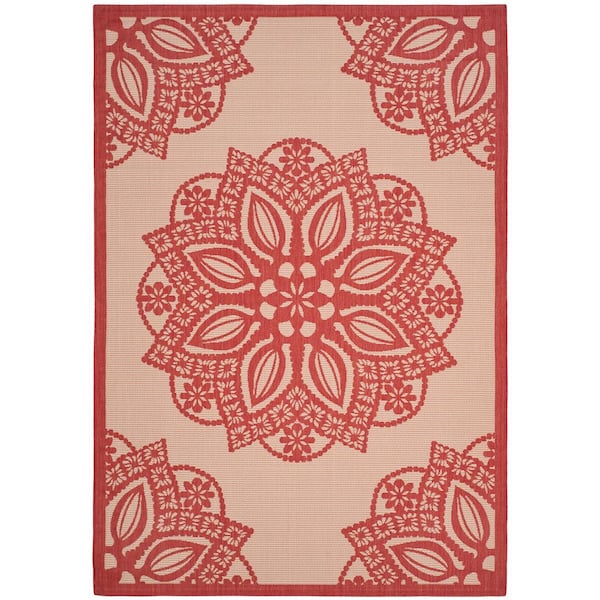 Courtyard Beige/Red 8 ft. x 11 ft. Border Indoor/Outdoor Patio  Area Rug