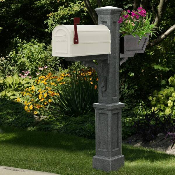 Mayne Westbrook Plus Plastic Mailbox Post, Granite