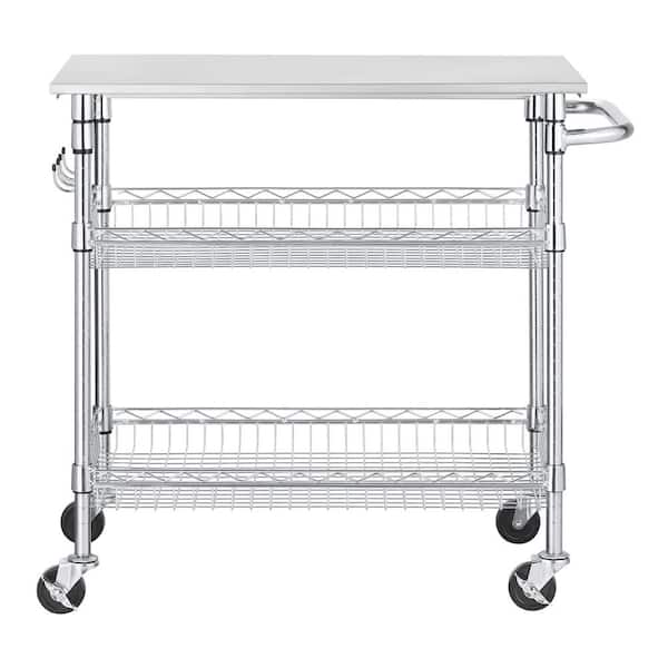 Gatefield Chrome with Stainless Steel Top Rolling Kitchen Cart with Storage Shelves (36" W)