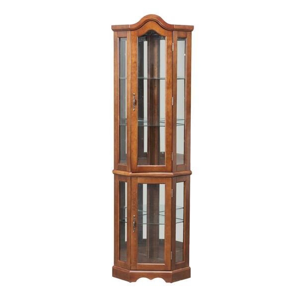 GOOD & GRACIOUS Floor Standing Medium Wood Corner China Cabinet with 5-Tier Adjustable Glass Shelves