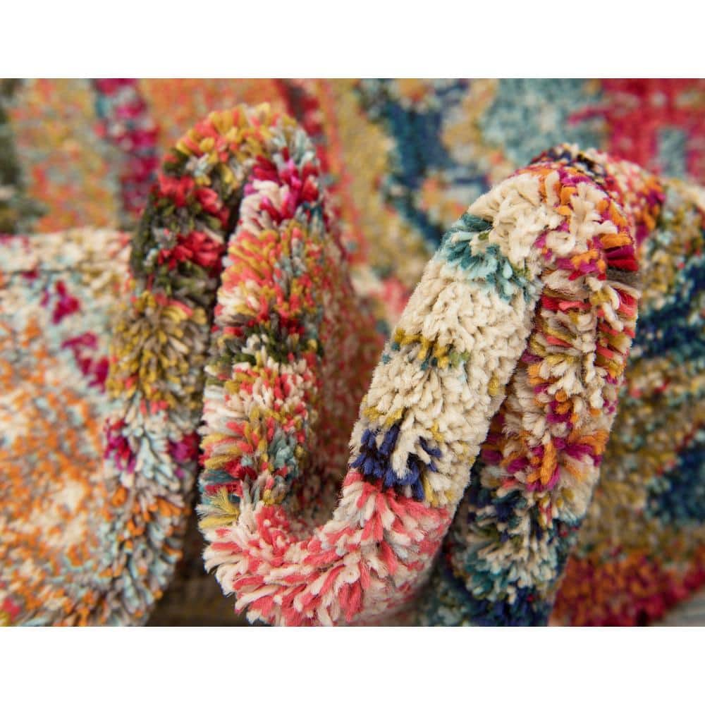Colorful Multi-Pattern Low Pile Rectangular Area Rug