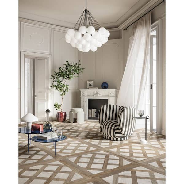Marble Wood Parquet Lattice 36 x 36 in. Matte Classic 02 Honey Floor and Wall Porcelain Tile(17.43 sq. ft./case)