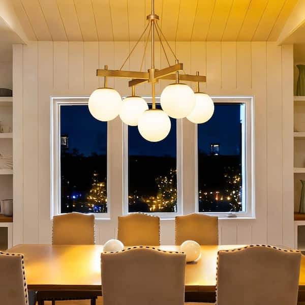 HLJYNJM 5-Light Gold Mid Century Sputnik Chandelier with Milk