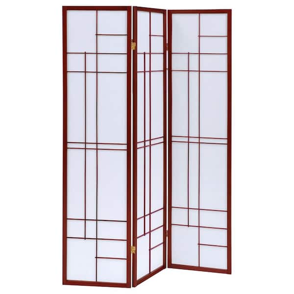 Katerina White and Cherry 3-Panel Folding Floor Screen