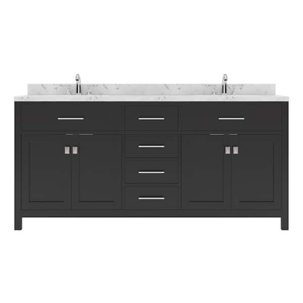 Virtu USA Caroline 72 in. W x 22 in. D x 35 in. H Double Sink Bath Vanity in Espresso with Quartz Top