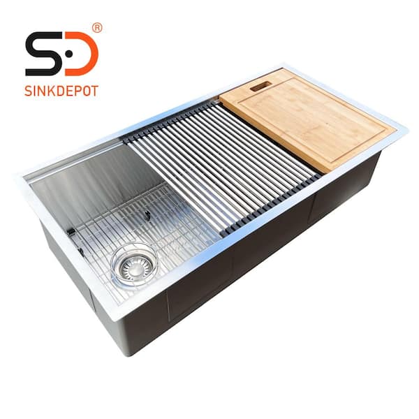 37 in. Large Single Bowl Ledge Workstation Sink 16GA